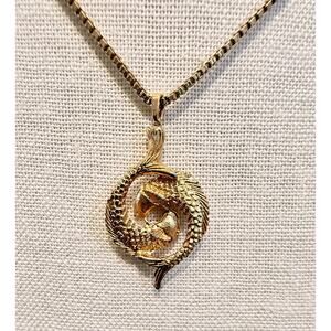 Authentic Monet Phoenix Bird Pendant Necklace Gold Tone 15”